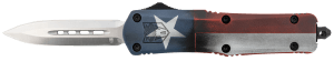 CobraTec Knives MCTXFS3DAGNS FS-3 Texas Flag Medium 3" OTF Dagger Plain Satin D2 Steel Blade  5" Texas Flag Aluminum Cerakoted Handle