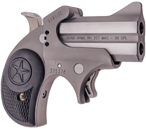 Bond Arms BARHR Rawhide 38 Special/357 Mag 2rd 2.50" Stainless Steel Double Barrel & Frame w/Rough & Tumble Finish Auto Extractor & Rebounding Hammer Black Rubber Grips No Trigger Guard Manual Safety
