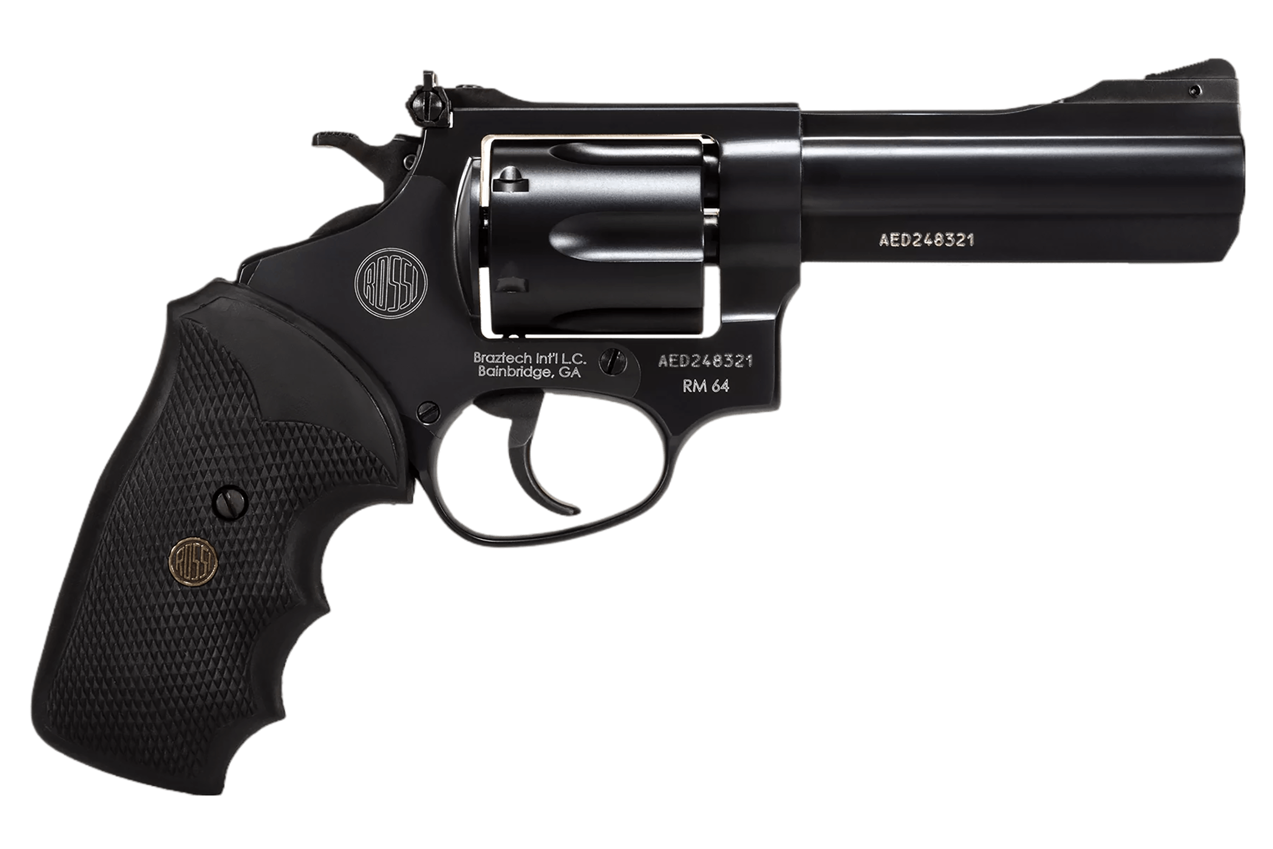 Rossi 2RM641 RM64 Medium Frame 357 Mag 6 Shot 4" Black Steel Barrel Cylinder & Frame Black Textured Rubber Grip Hammer Block Safety