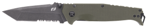 Schrade 1159324 Melee  3.50" Folding Tanto Part Serrated Dark Stonewash D2 Steel Blade 4.50" OD Green G10/SS Handle