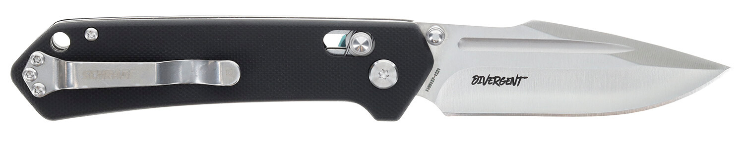 Schrade 1182620 Divergent 3.06" Folding Modified Drop Point Plain Satin AUS-8A SS Blade 4.31" Black G10 Handle - Image 2