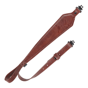 Heritage Cases 8510 Deer Deboss  Rifle Sling w/One-Piece Swivel  Brown Leather  Adjustable Length 28" to 35"  3" Wide