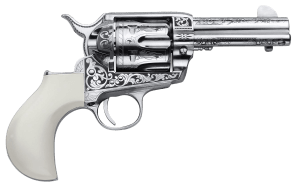 Cimarron PP346HUCKENG Huckleberry  45 Colt (LC) 6 Shot  3.50" Nickel Engraved Barrel  Cylinder & Frame  Poly-Ivory w/"Huckleberry" Engraved On The Backstrap Grip