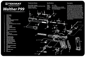 TekMat TEKR17WALP99 Walther P99 Cleaning Mat Walther P99 Parts Diagram 11" x 17"