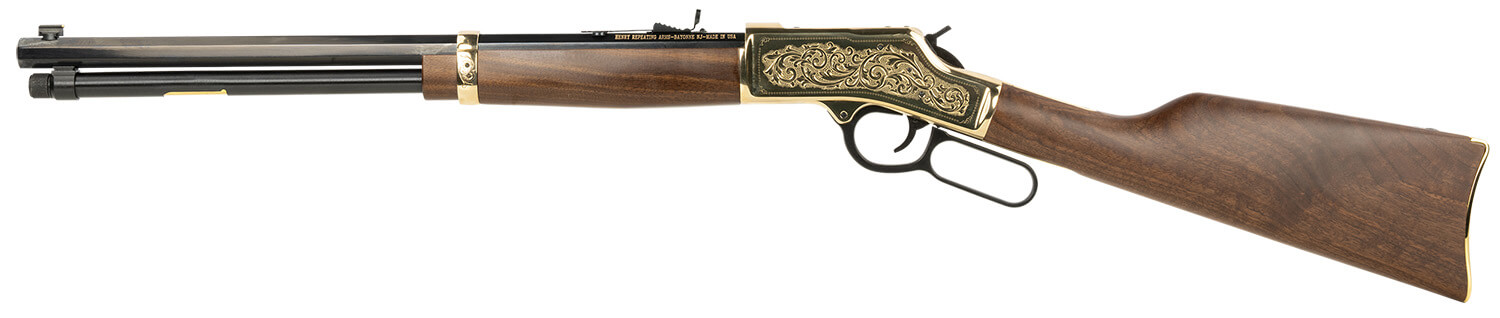 Henry H006GD Side Gate Deluxe 44 Mag/44 Special 10+1 20" Blued Octagon Barrel Engraved Polished Brass Rec Semi-Fancy American Walnut Stock Adj. Sight - Image 2
