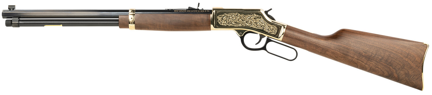 Henry H006GCD Deluxe Side Gate Deluxe Full Size 45 Colt (LC) 10+1 20" Blued Octagon Barrel Polished Brass Engraved Drilled & Tapped Receiver American Walnut Fixed Wood Stock Ambidextrous - Image 2