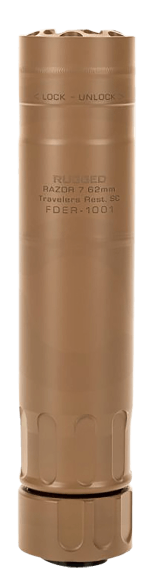 Rugged Suppressors RZRFDE762 Razor762 30 Cal (7.62mm) Rate Up To 300 RUM 6.40" L FDE Cerakote Stainless Steel 5/8"-24 tpi R3 Flash Hider Included
