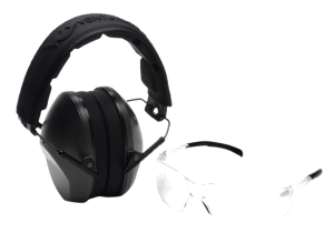 Pyramex VGCOMBO110 Low-Profile Combo Kit  Scratch Resistant Clear Lens & Frame with Rubber Temple Tips Gray Low-Profile Earmuffs