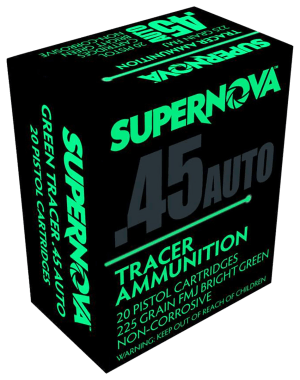 Supernova PMSN45ACG Green Tracer Non Corrosive 45 ACP 225 gr Full Metal Jacket 20rd Box