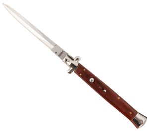 Steel River Knives CIRWD Italian 6" Automatic Dagger Plain Polished 440C SS Blade 7" Red Wood Handle