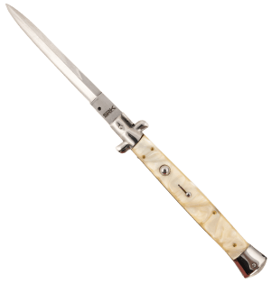Steel River Knives CIMOPD Italian  6" Automatic Dagger Plain Polished 440C SS Bladem 7" Synthetic Mother Of Pearl Handle