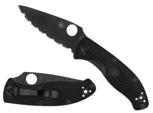 Spyderco C122PSBBK Tenacious Lightweight 3.39" Folding Part Serrated Black Oxide 8Cr13MoV SS Blade/Black Bi-Directional Texturing FRN Handle Includes Pocket Clip