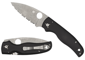 Spyderco C229GS Shaman  3.58" Folding Serrated Stonewashed CPM S30V SS Blade/ Black Textured G10 Handle Includes Pocket Clip