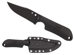Spyderco FB15PBBK Street Beat  3.51" Fixed Bowie Plain Black DLC VG-10 SS Blade/Black Textured FRN Handle
