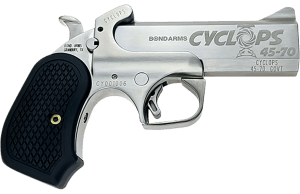 Bond Arms BACYP Cyclops Big Bore 45-70 Gov 1rd 4.25" Stainless Steel w/Engraved Barrel Matte Stainless Steel Frame Black Extended B6 Resin Grip Includes Holster
