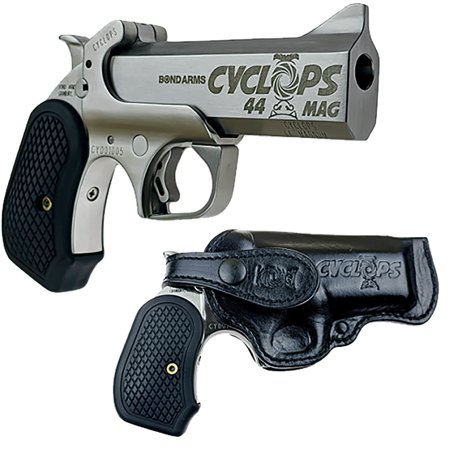 Bond Arms BACYP Cyclops Big Bore 44 Mag 1rd 4.25" Stainless Steel w/Engraved Barrel Matte Stainless Frame Black Extended B6 Resin Grip - Image 3