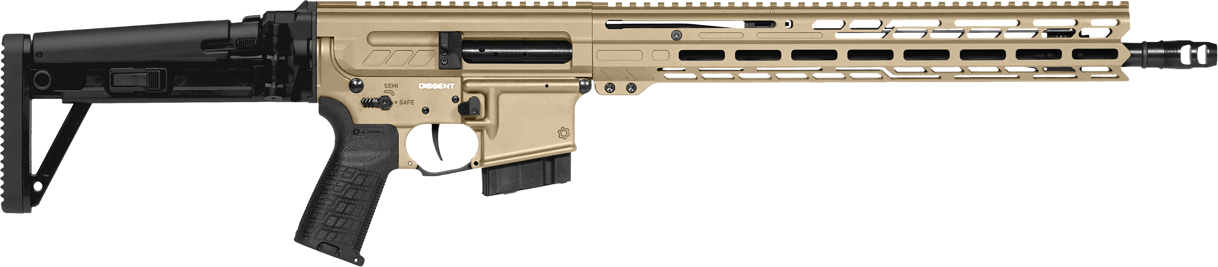 CMMG 60AA90CCT Dissent MK4 6mm ARC 10+1 16.10" Black Armor Cerakote Steel Threaded Barrel Coyote Tan Cerakote Picatinny Rail Aluminum Receiver 15" M-LOK Handguard Black Synthetic CMMG Dissent Side Folding Stock CMMG Zeroed Grip Ambidextrous
