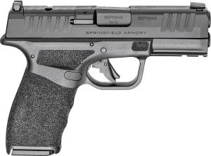 Springfield Armory HCP9379BOSPCA Hellcat Pro OSP *CA Compliant Compact 9mm Luger 10+1, 3.70" Black Melonite Hammer Forged Barrel, Black Melonite Optic Ready/Serrated Slide, Black Polymer Frame w/Picatinny Rail, Adaptive Textured Polymer Grip, Right Hand