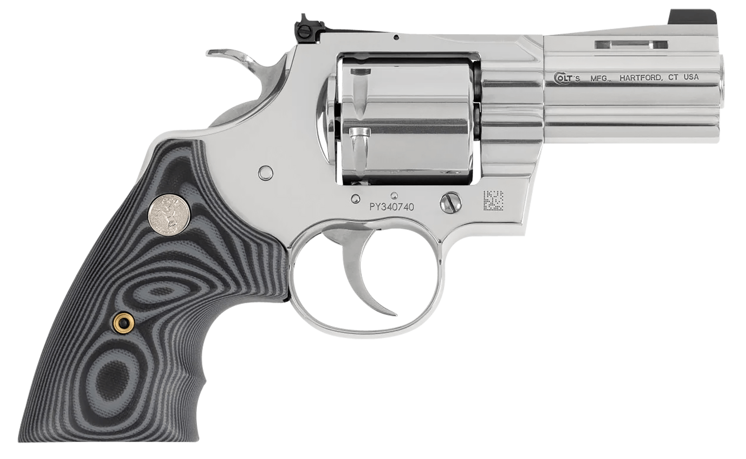 Colt Mfg PYTHONSP3NS Python Combat Elite 357 Mag 6 Shot 3" Stainless Barrel Cylinder & Frame Black G10 Grip