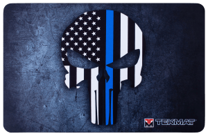 TekMat TEKR17PUNISHERBL Punisher Blue Line Cleaning Mat Black/White/Blue Rubber 11"x17" Blue Line Punisher Skull