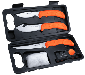 Outdoor Edge WL6 WildLite Game Processor Kit Fixed Boning/Caper/Skinner Plain 420J2 SS Blades  Blaze Orange Textured TPR Handles  5 Pieces Includes Carry Case