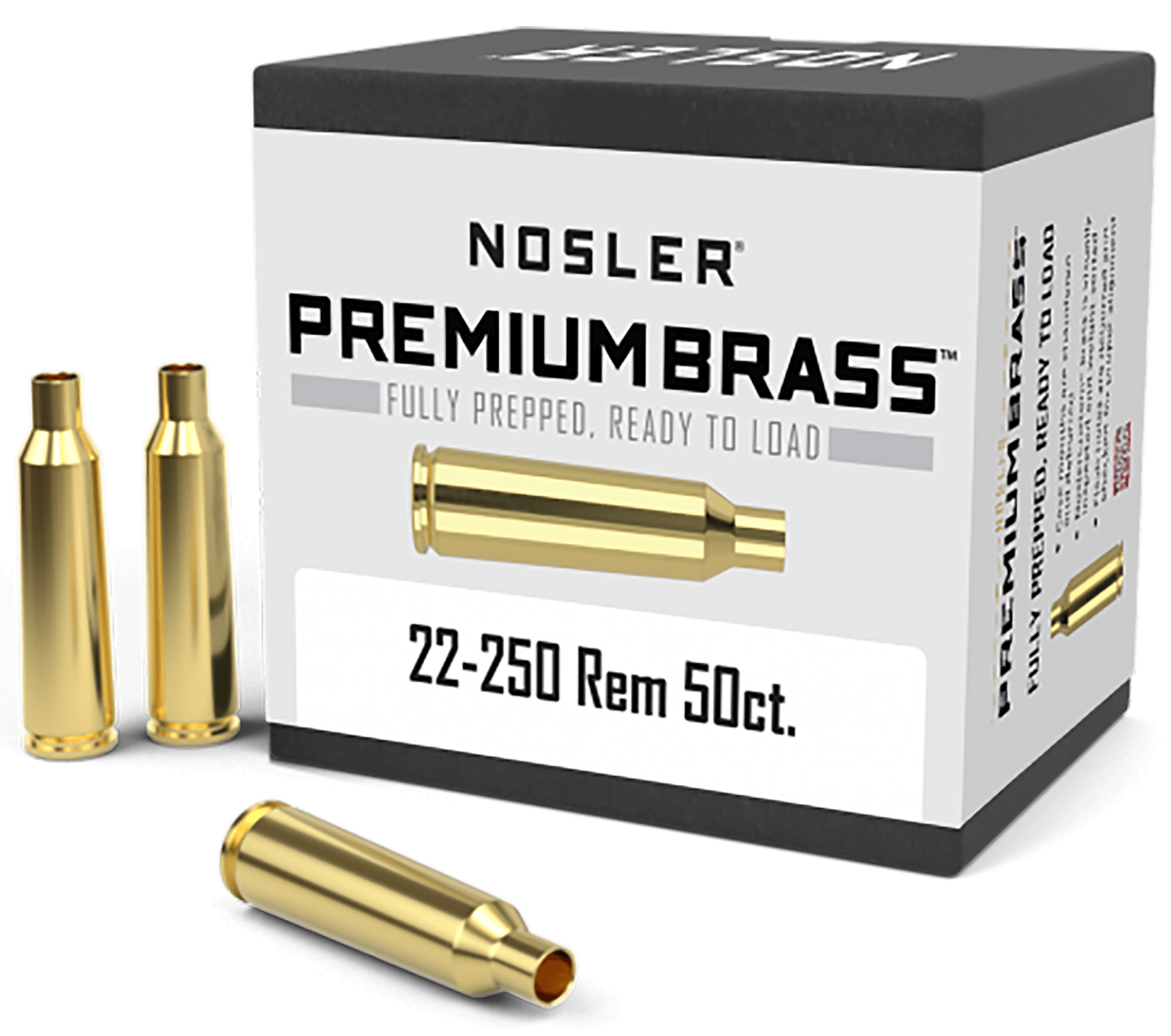 Nosler 10065 Premium Brass Unprimed Cases 22-250 Rem Rifle Brass/ 50rd Box