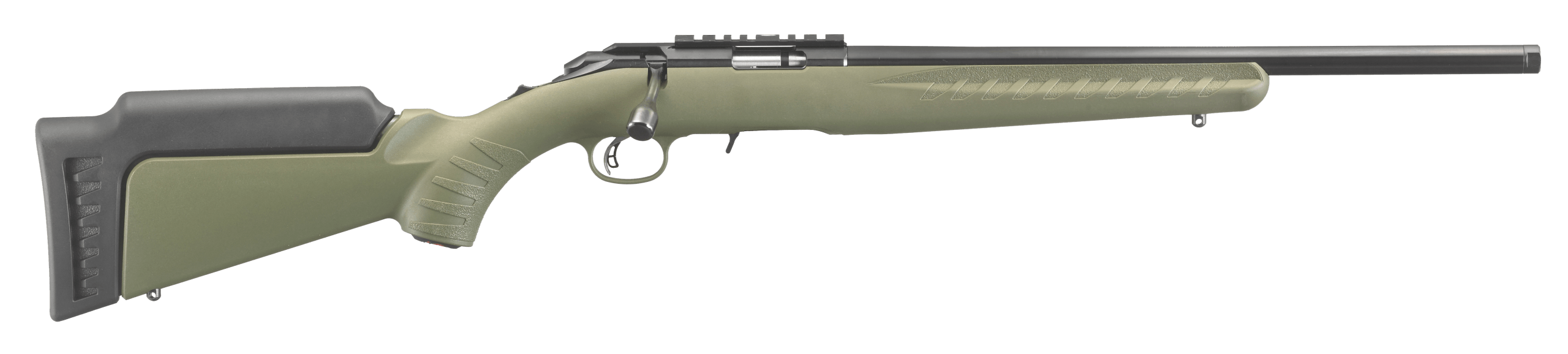 Ruger 8336 American Rimfire GunStuff Exclusive Full Size 17 HMR 9+1 18" Satin Blued Threaded Barrel Blued Scope Rail Steel Receiver OD Green Synthetic Adjustable Stock Right Hand