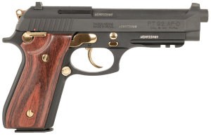 Taurus 1-920151GLD-HW1 92  Full Size Frame 9mm 17+1 5" Matte Stainless Steel Barrel  Stainless Steel w/Gold Accents  Stainless Aluminum Frame w/Picatinny Rail  Wood Grip