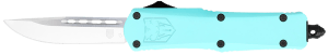 CobraTec Knives STBFS3DNS FS-3  Small 2.75" OTF Drop Point Plain D2 Steel Blade  4.25" Mint Blue Aluminum Alloy Handle