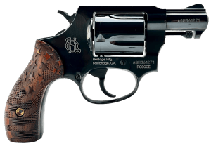 Heritage Mfg HR38B2-US1 Roscoe Small Frame 38 Special +P 5 Shot 2" Black Polished Alloy Steel Barrel Cylinder & Frame Custom Designed Wood Grip w/Stars & Stripes Transfer Bar Safety Exposed Hammer