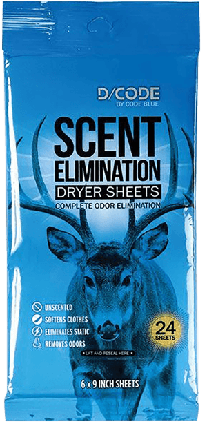 Code Blue OA1319 Scent Elimination Dryer Sheets Unscented 24 Sheets