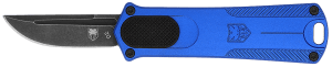 CobraTec Knives CALI952BLUDNS California 952 *CA Compliant 1.75" OTF Drop Point Plain Black Stonewashed D2 Steel Blade 3" Blue Anodized Aluminum Handle