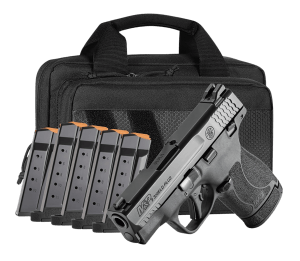 Smith & Wesson 14750 M&P Shield Plus Bundle Micro-Compact 9mm Luger 13+1  3.10" Black Armornite Stainless Steel Barrel & Serrated Slide  Matte Black Polymer Frame   Thumb Safety  6 Mags & Bag