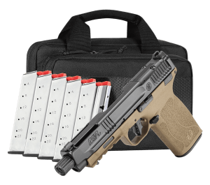 Smith & Wesson 14751 M&P 5.7 Bundle Full Size 5.7x28mm 22+1 5" Black Armornite Stainless Steel Threaded Barrel & Optic Ready/Serrated Slide  Flat Dark Earth Cerakote Polymer Frame w/Picatinny Rail  Flat Dark Earth Polymer Grip  Ambidextrous  6 Mags & Bag