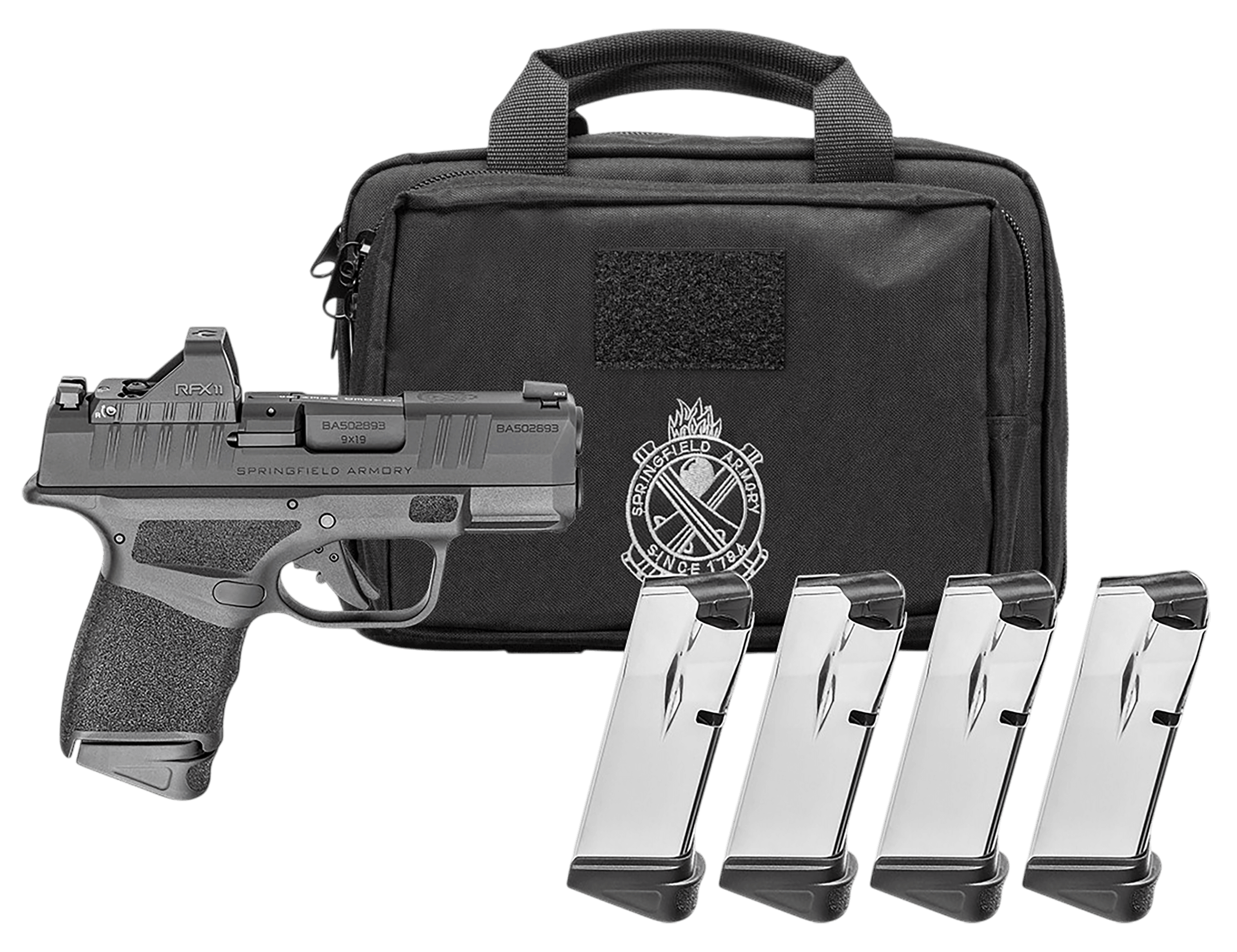 Springfield Armory HC931380BOSPPAC Hellcat OSP Gear Pac Micro Compact 380 ACP 13+1 3" Black Melonite Steel Barrel & Optic Ready/Serrated Slide Black Polymer Frame w/Accessory Rail Adaptive Texture Grip Viridian RFX-11 Green Dot