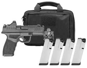 Springfield Armory HCP9379BOSPCACOMPPAC Hellcat Pro OSP Gear Pac *CA Compliant Compact 9mm Luger 10+1 3.70" Black Melonite Steel Barrel & Optic Ready/Serrated Slide  Black Polymer Frame w/Picatinny Rail  Textured Grip  Viridian RFX-11 Green Dot