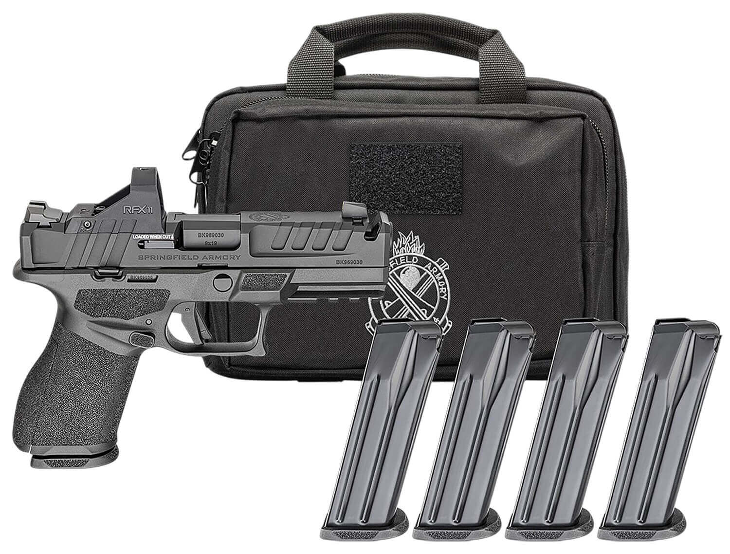 Springfield Armory EC9409BCOMP15PAC Echelon Comp Gear Pac 9mm Luger 15+1 4" Black Melonite Ported Barrel & Steel Integrated Compensator/Optic Ready/Serrated Slide Black Polymer Frame w/Picatinny Rail Textured Grip Viridian RFX-11 Green Dot Ambi - Image 3