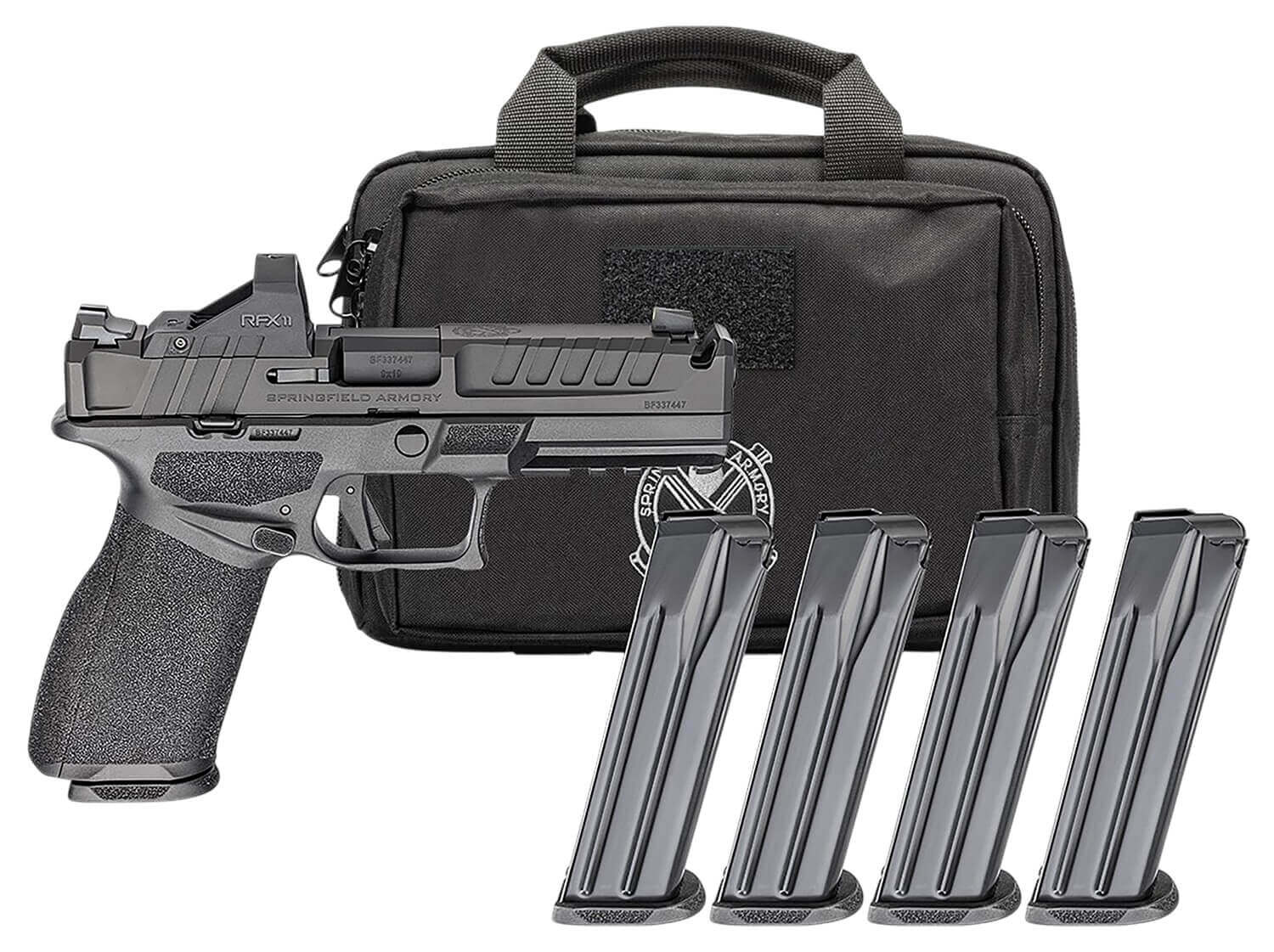 Springfield Armory EC9459BCOMPPAC Echelon Comp Gear Pac 9mm Luger 20+1 4.50" Black Melonite Ported Barrel & Carbon Steel Integrated Compensator/Optic Ready/Serrated Slide Black Polymer Frame w/Picatinny Rail Textured Grip Viridian RFX-11 Green Dot - Image 2