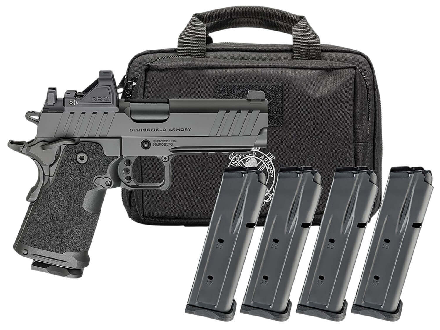 Springfield Armory PH9116AOSPAC 1911 DS Prodigy Gear Pac Compact 9mm Luger 15+1 4.25" Black DLC Match Grade Barrel Black Cerakote Carbon Steel Optic Ready/Serrated Slide Black Cerakote Steel Frame w/Picatinny Rail Black Polymer Grip Viridian RFX-11 - Image 2