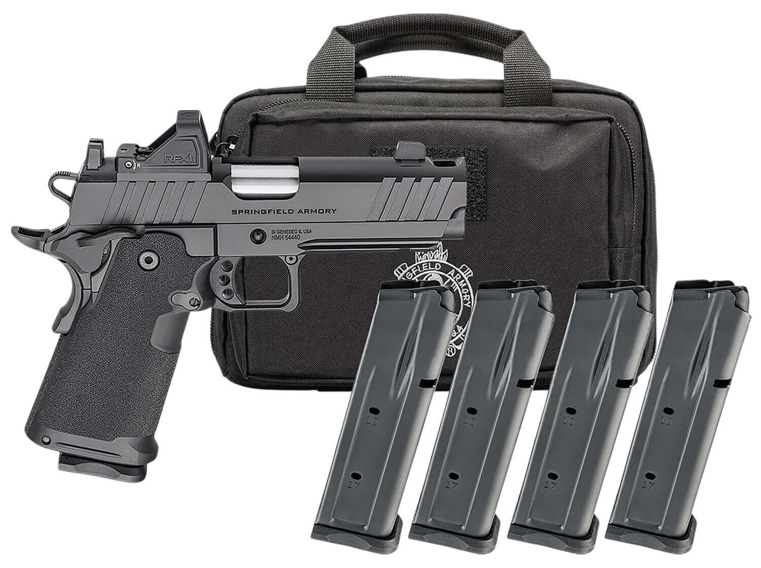 Springfield Armory PH9117AOSCOMPPAC 1911 DS Prodigy Gear Pac Compact 9mm Luger 20+1 4.25" Match Grade Bull Barrel Black Cerakote Carbon Steel Integrated Compensator/Optic Ready/Serrated Slide Black Cerakote Steel Frame w/Picatinny Rail Viridian RFX-11 - Image 2
