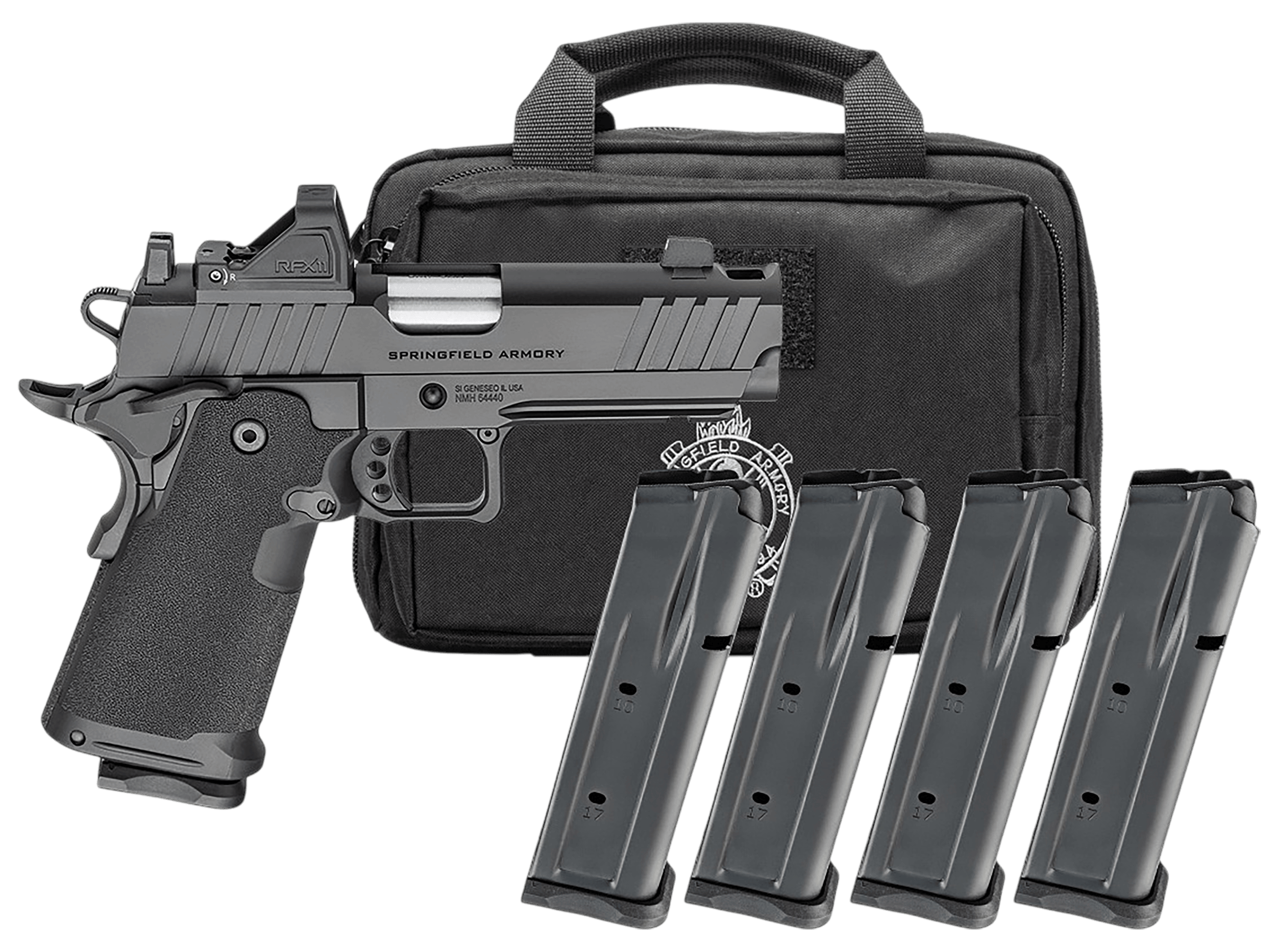 Springfield Armory PH9117AOSCOMPPAC 1911 DS Prodigy Gear Pac Compact 9mm Luger 20+1 4.25" Match Grade Bull Barrel Black Cerakote Carbon Steel Integrated Compensator/Optic Ready/Serrated Slide Black Cerakote Steel Frame w/Picatinny Rail Viridian RFX-11