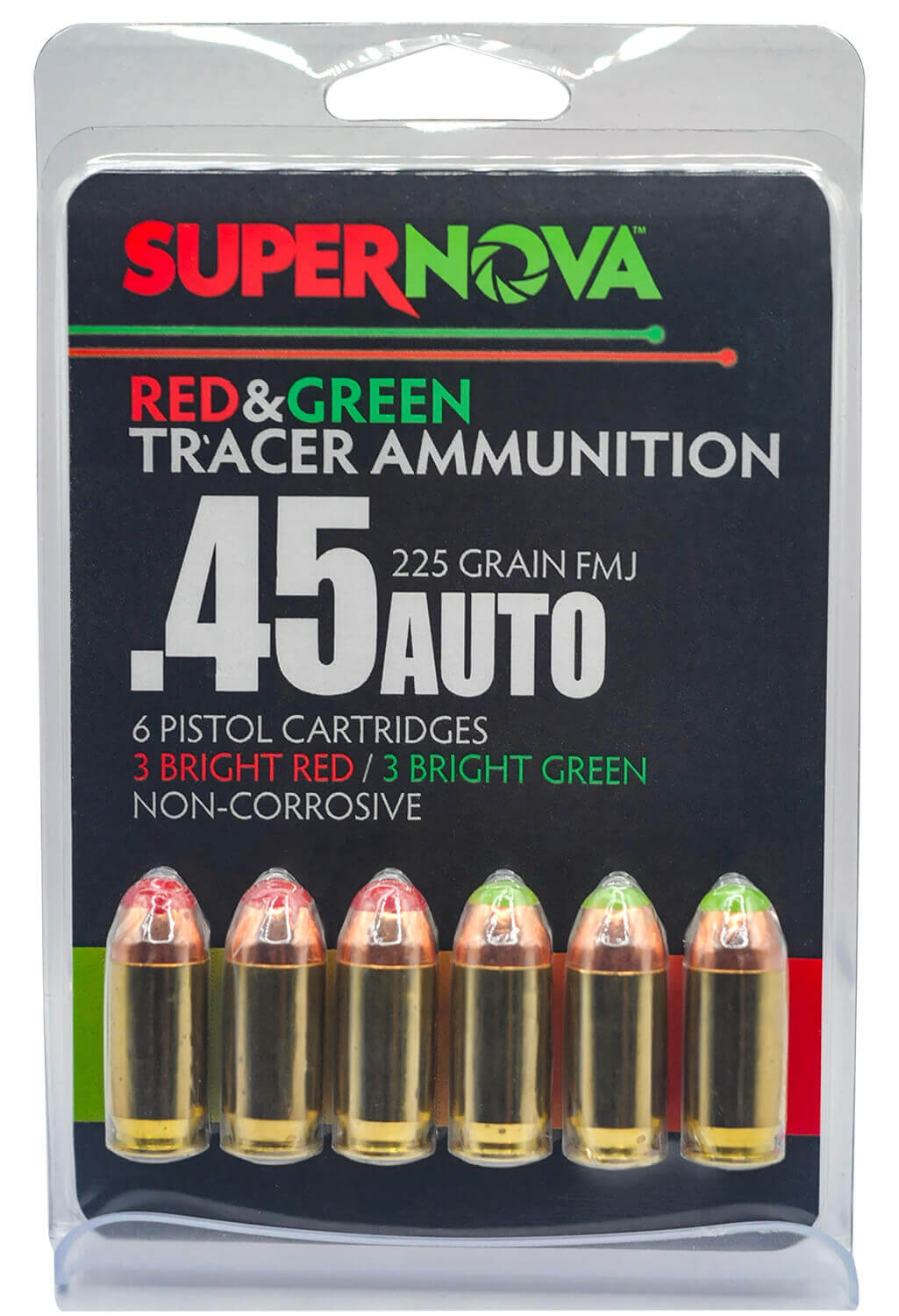 Supernova PMSN45ACMP Green/Red Tracer 45ACP 225gr Full Metal Jacket 6 Per Box/60 Case - Image 2