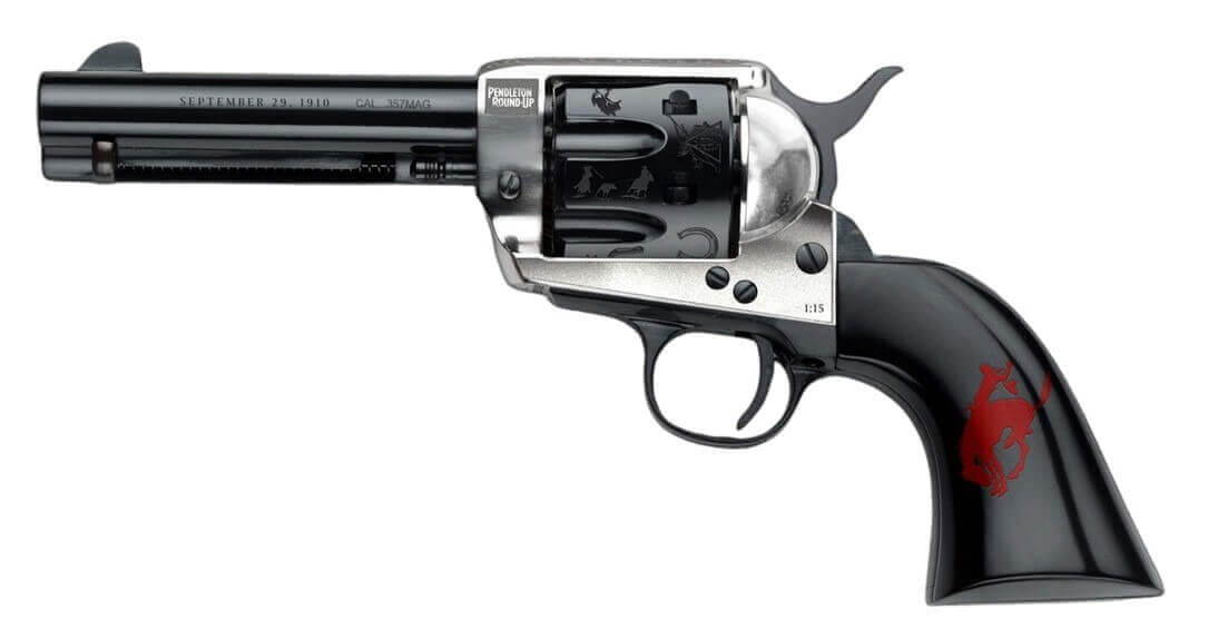 Pietta PFI357PR434BP 1873 Great Western II Pendleton RoundâUp 357 Mag 6 Shot 4.75" Blued Engraved Barrel & Cylinder Ultra Black Engraved Grip Exposed Hammer - Image 2