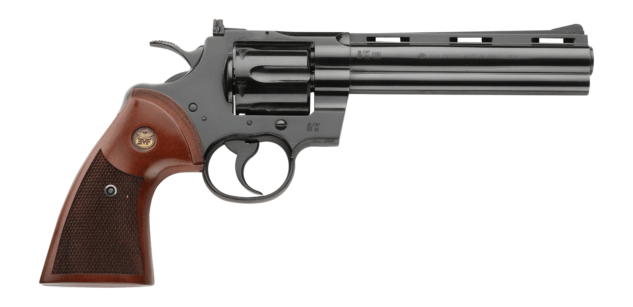 Pietta PFI357BT6CW Blacktooth 357 Mag 6 Shot 6" Blued Vent Rib Barrel Blued Cylinder & Frame Checkered Walnut Grip Exposed Hammer