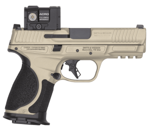 Smith & Wesson 14634 M&P9 M2.0 Spec VI Bundle 9mm Luger 15+1 4" Black Armornite Ported Barrel  Champagne Cerakote Stainless Steel Ported/Serrated w/Optic Slide &  Aluminum Frame w/Picatinny Rail  Interchangeable Palmswell Grip  Aimpoint Acro P-2 Red Dot