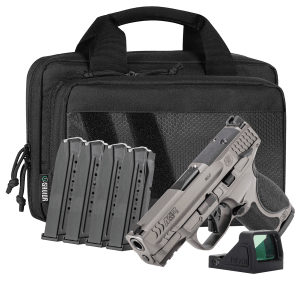 Smith & Wesson 14804 M&P M2.0 Bundle 9mm Luger 15+1 3.60" Black Armornite Barrel  Tungsten Gray Cerakote Stainless Steel Serrated w/Optic Slide  Tungsten Gray Cerakote Aluminum Frame w/Picatinny Rail  Adjustable Palmswell  Grip Viridian RFX-11 Green Dot