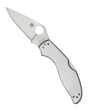 Spyderco C261P UpTern  UpTern Plain Satin 8Cr13MoV SS Blade  Satin Stainless Steel Handle