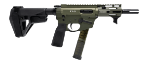 Freedom Ordance FX9P4E-ODG FX9P Elite 9mm Luger 4" Black Nitride Threaded Barrel  OD Green Anodized Aluminum Receiver w/Picatinny Rail  M-LOK Handguard  Black Polymer SB Tactical SBA5 Brace  Black Polymer Grip