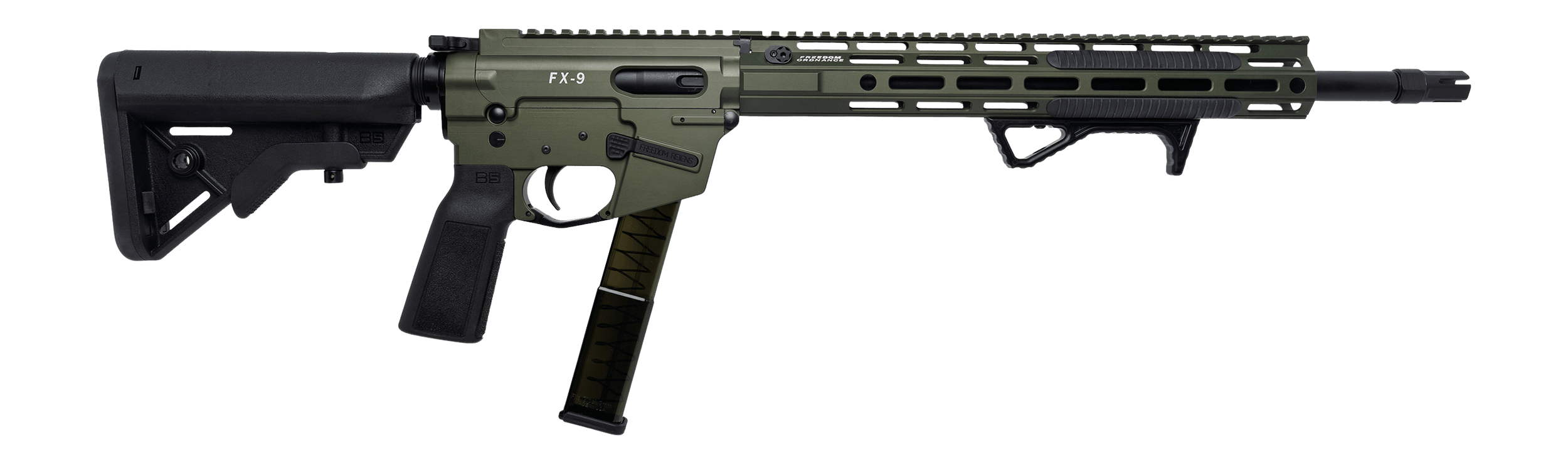 Freedom Ordance FX9R16E-ODG FX9R Elite 9mm Luger 16" Black Nitride Barrel OD Green Anodized Aluminum Receiver w/Picatinny Rail Black B5 Bravo Polymer Stock B5 P Type Grip