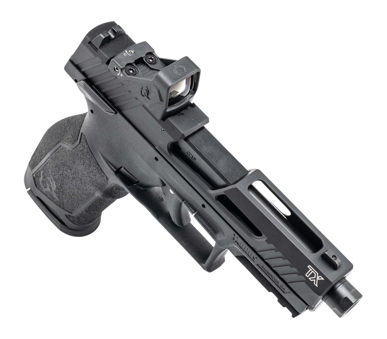 Taurus 1-2TX22P141-RD TX22 w/Optic Full Size Frame 22 LR 16+1 22+1 4.60"Matte Black Threaded Barrel Black Hard Coat Anodized Serrated w/Optic Slide Black Polymer Frame w/Picatinny Rail Textured Grip Shield RMSc Footprint Viridian RFX-11 Green Dot - Image 3